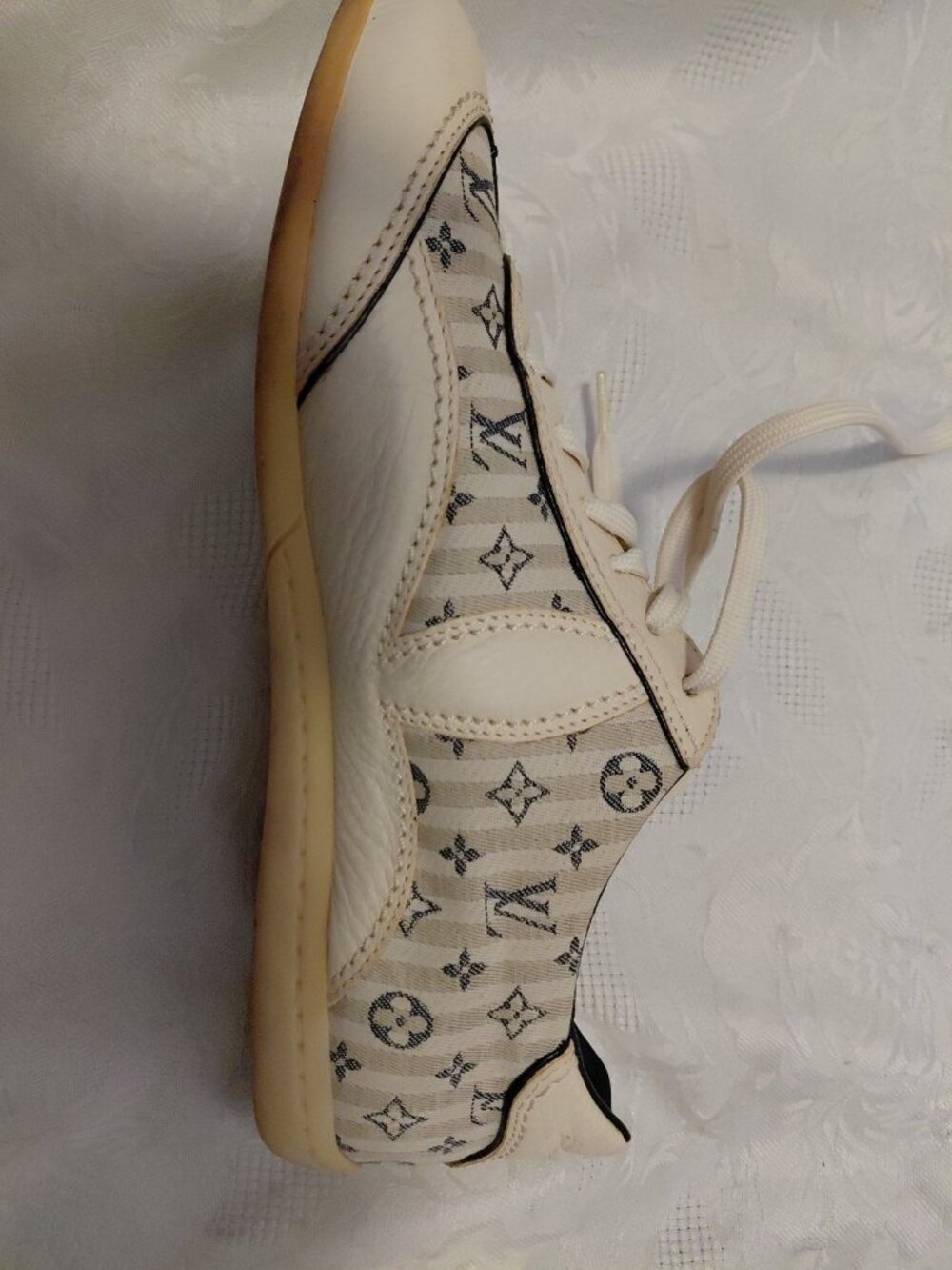 Louis Vuitton Sneakers Monogram Canvas & Leather Striped Ivory 36.5 - Picture 7 of 16